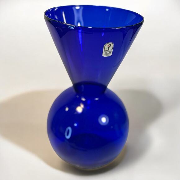 RARE- Vtg Pilgrim Glass 10" Hand Blown Cobalt Glass Vase-Mid Century Modern- - Picture 3 of 10